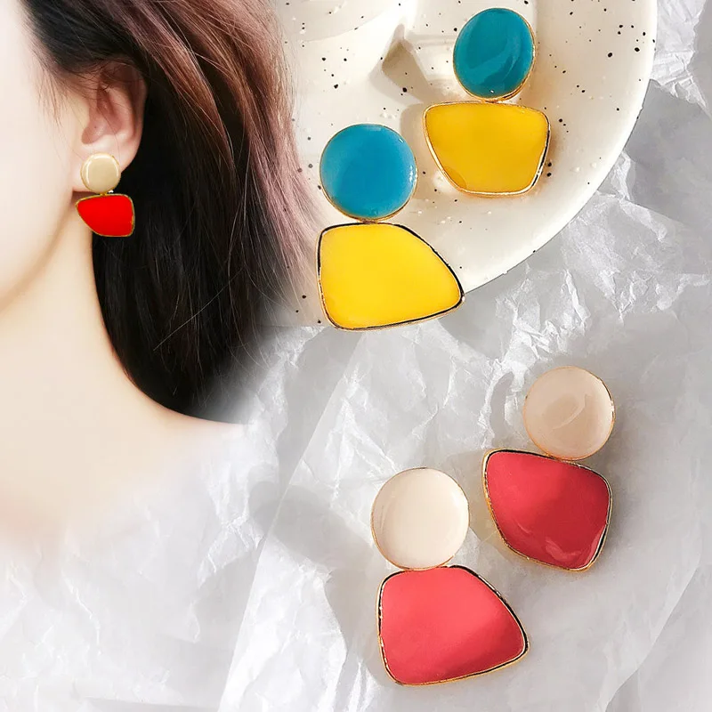 

Sweet Candy Color Geometric Irregular Long Dangle Earrings 925 Silver Needle For Women Girl Brinco Fashion Jewelry Bijoux