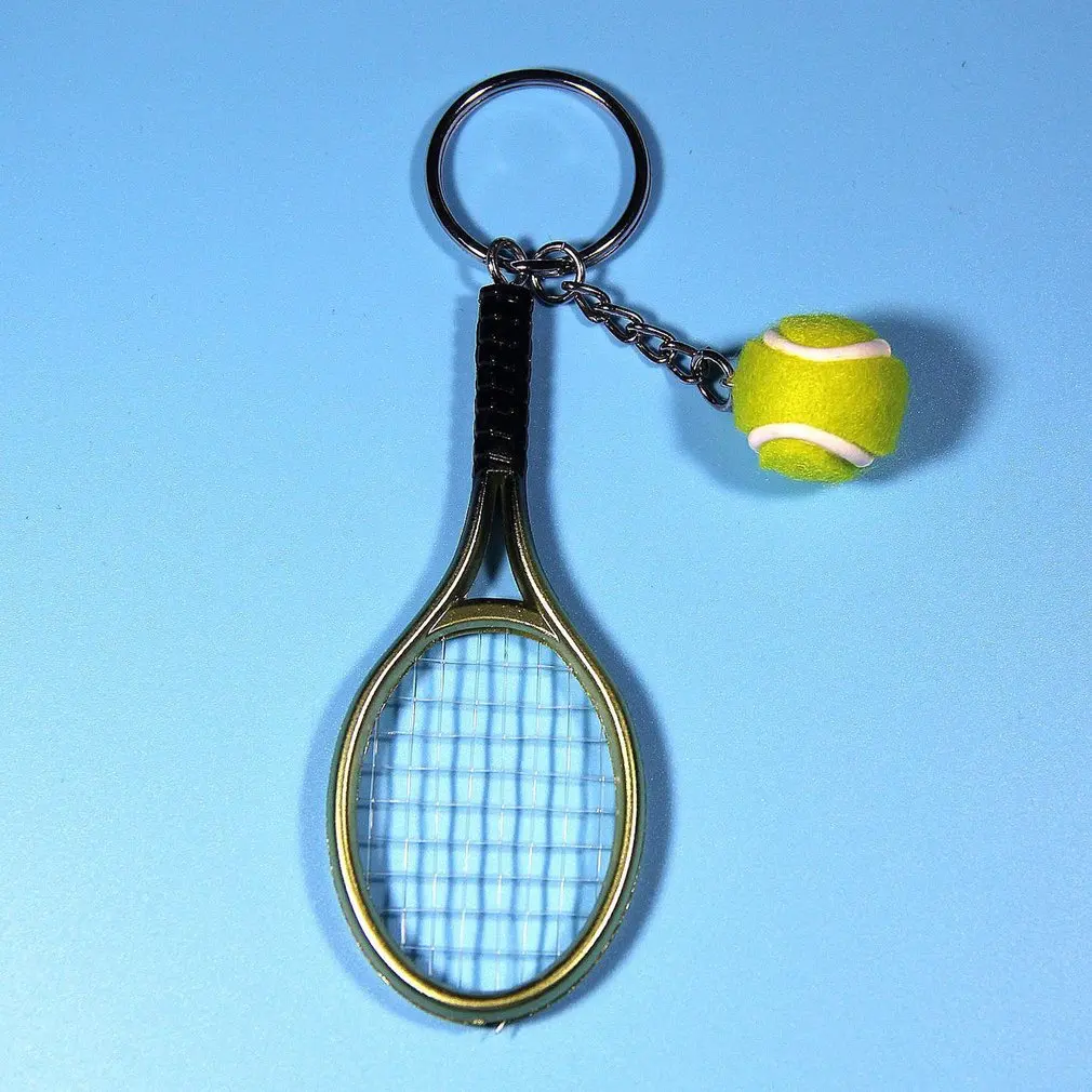 Мини металлическая Теннисная ракетка сувенир ручной работы милые Теннисная ракетка мяч брелок ключ спортивный автомобиль брелок в стиле
