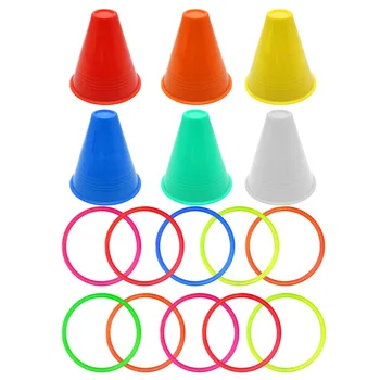 

Besegad 10pcs Plastic Hoop Ring Toss Quoits with 6pcs Plastic Cone Garden Game Pool Toy for Kids Carnival Combo Party Game Toys