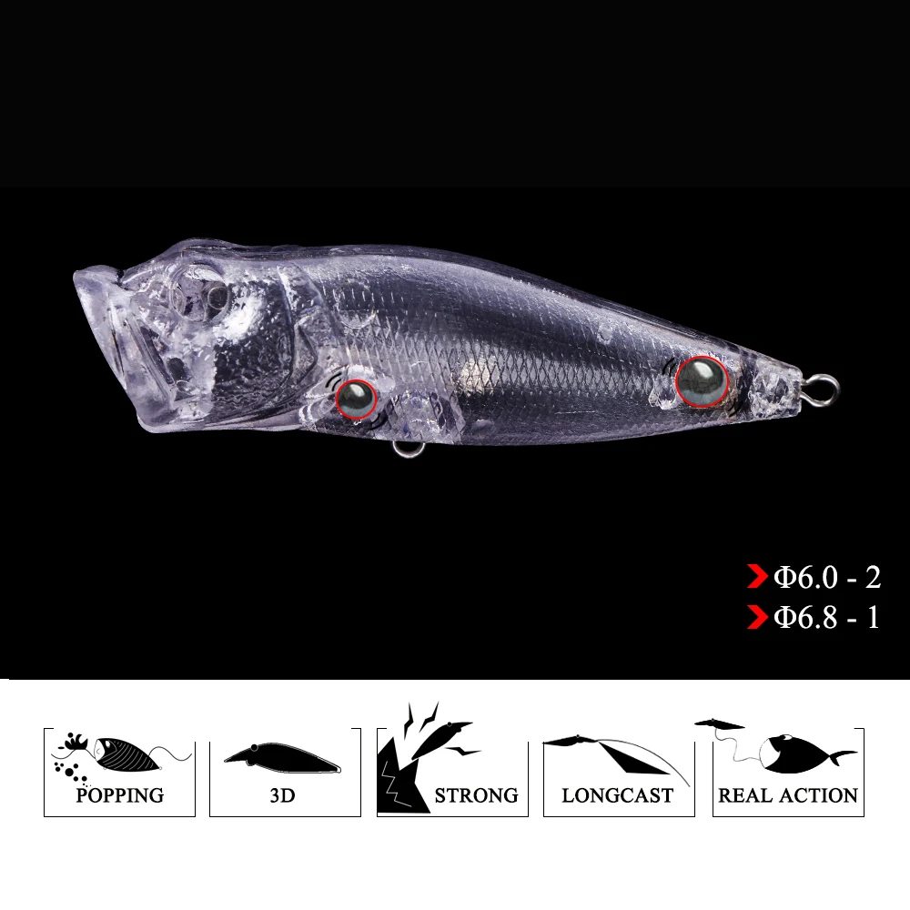 FTK бас приманка, рыболовная приманка реалистичные Поппер 65 мм 6 г высокоуглеродистой стали тройной приманка крючок воблеры плавающая верхушка