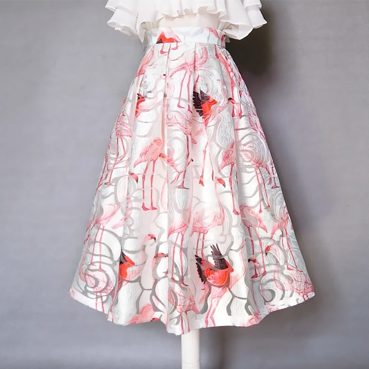 

Women New Style A-line Printing Flower Color Natrual Waist Middle Long Skirt Can Customized XHSD-3252