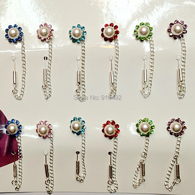 Wholesale 12PCS Muslim Pearl Brooches For Wedding Clear Crystal Muslim