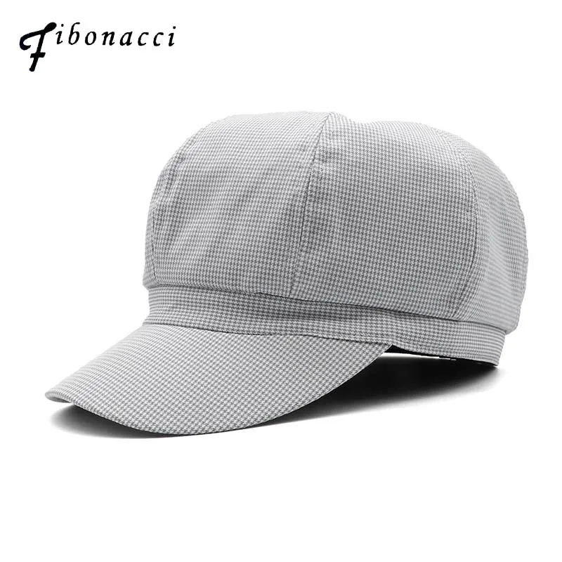 

Fibonacci 2019 New Spring Summer Beret Plaid Cotton Octagonal Newsboy Hat for Women Female The French Artist Berets