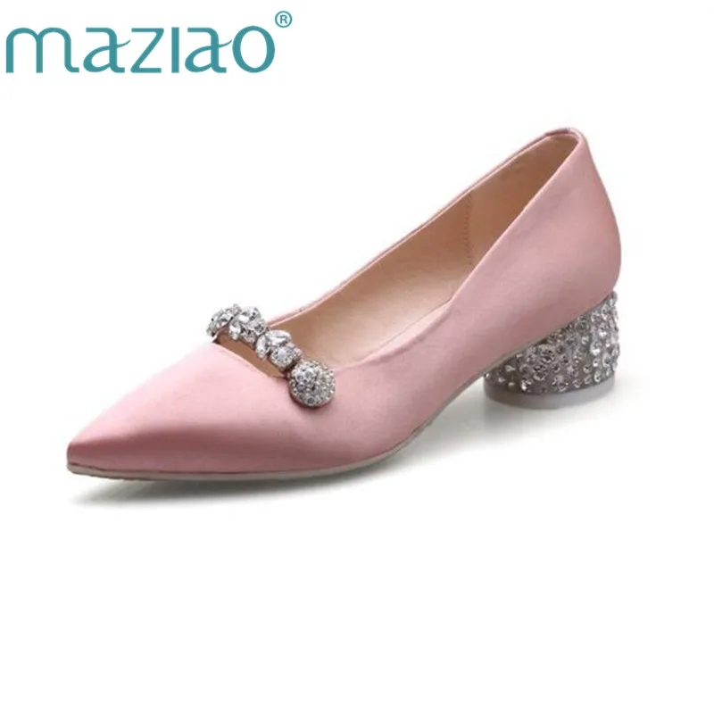 

MAZIAO 2017 princess pumps silk breathable soft pointed toe crystal decoration appointment skid resistance spring women shoes