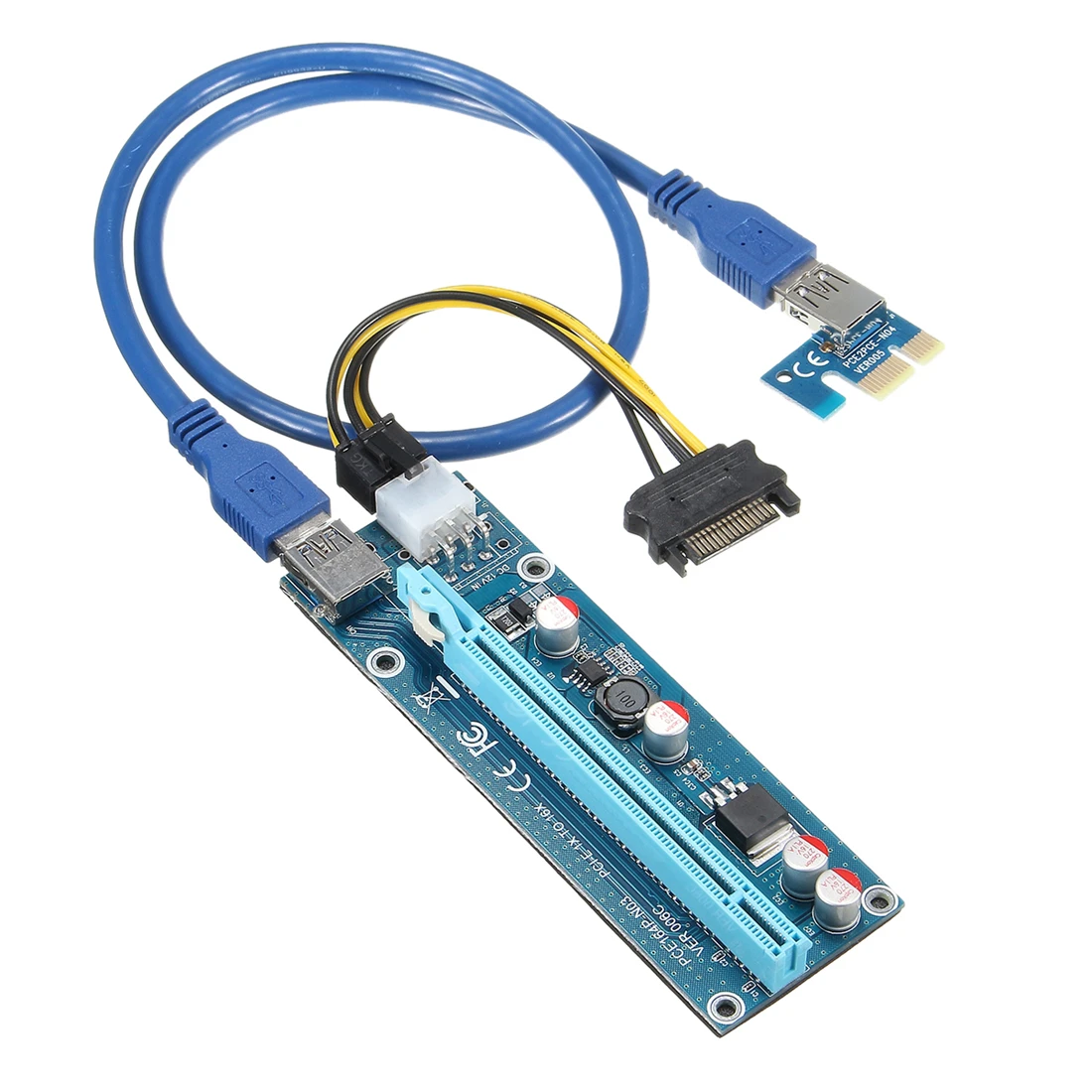 60 см USB3.0 PCI-E Express 1x до 16x удлинитель Riser Card Adapter SATA кабель питания синий