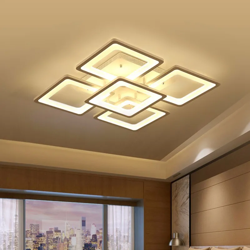 Современный светодиодный светильник-Люстра для гостиной, квадратная черная домашняя кухонная лампа с пультом дистанционного управления для спальни