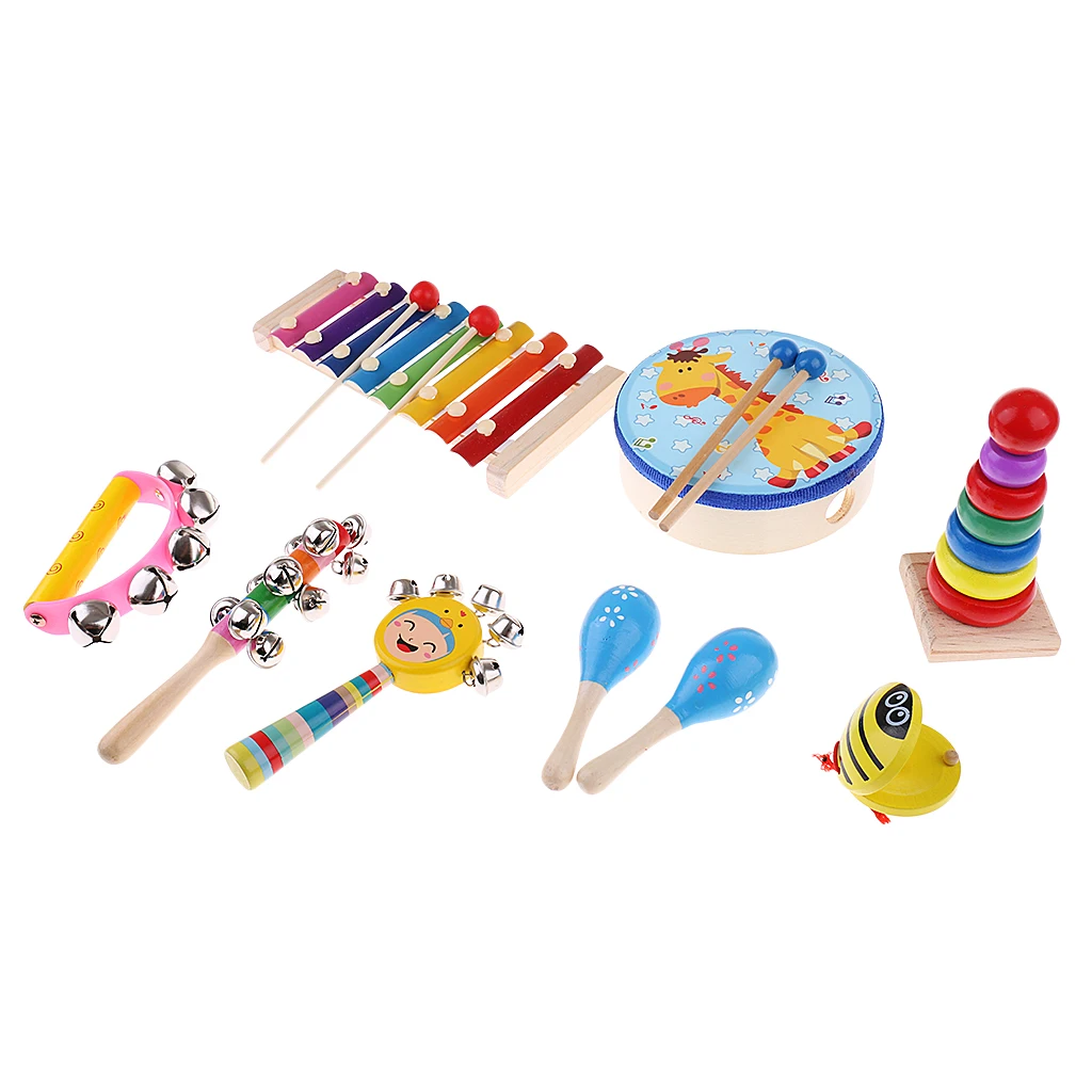 

Orff World Wooden Educational Teach Tambourine Musical Instrument Set Kids Toys Developing Baby's IQ Gift for Children