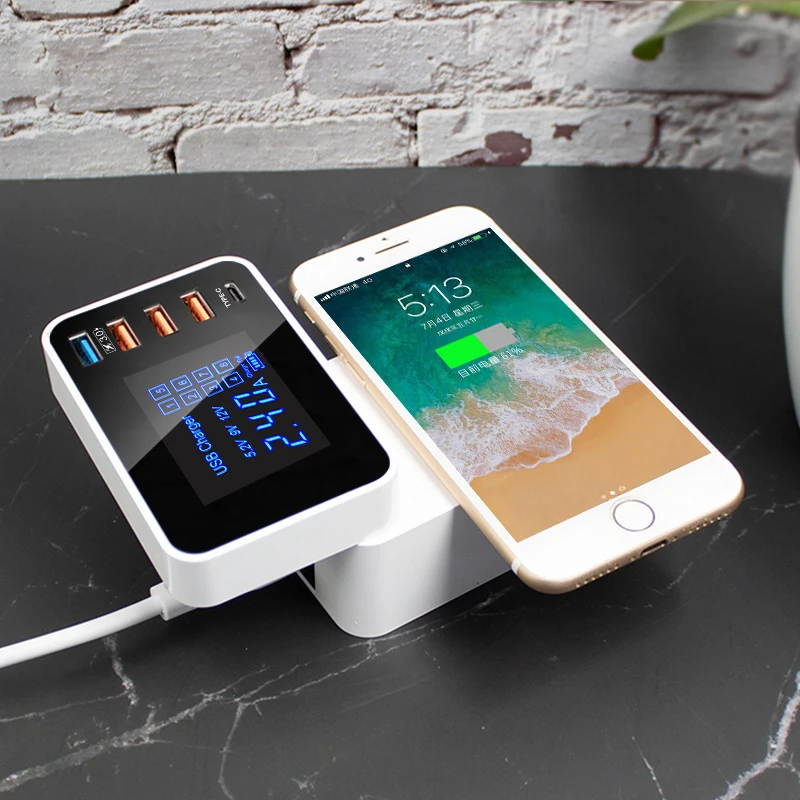 

QI 10W Wireless usb Charger Quick Charge 3.0 Led Display Type C Multi smart HUB charging station adapter for iphone ipad sumsung