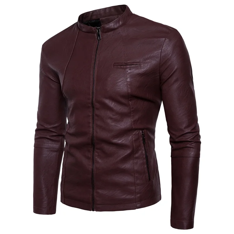 MYAZHOU весенние тонкие мужские кожаные куртки, стильные одноцветные тонкие мужские Куртки из искусственной кожи, Мужская мотоциклетная одежда