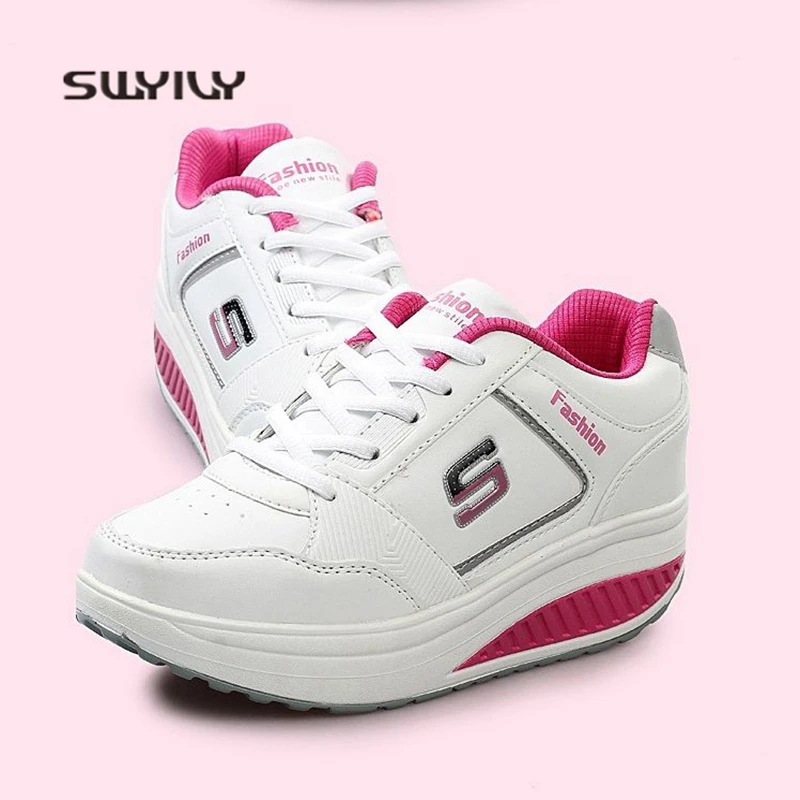 SWYIVY Women Swing Shoes Lose Weight Platform 2018 New Lace-up Light Weight Ladies Sneaker Height Increasing Female Toning Shoes