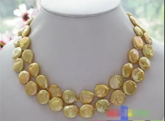 

Hot sale new Style >>>>> 2row 14mm golden coin freshwater pearl necklace mabe