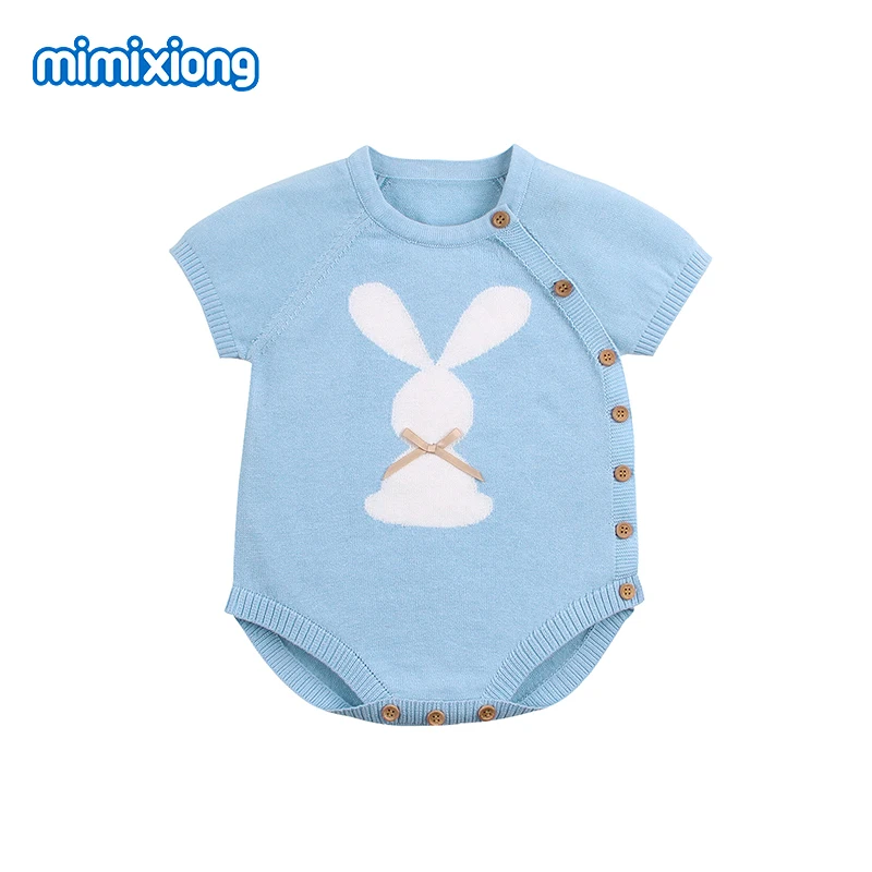 

Baby Girl Bodysuits Rabbit Knitted Newborn Bebes Onesie Cute Cartoon Style Toddler Short Sleeve Jumpsuits 0-18M Children Clothes