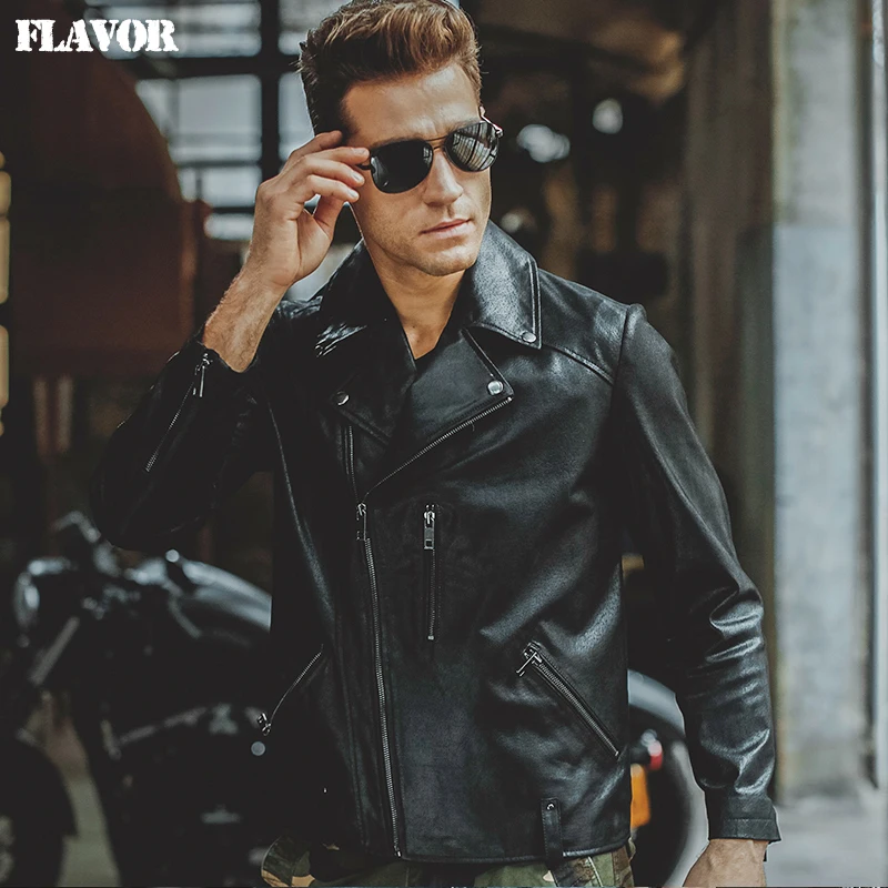 Men's pigskin black real leather motorcycle jacket Genuine Leather jackets winter coat Men bomber jacket