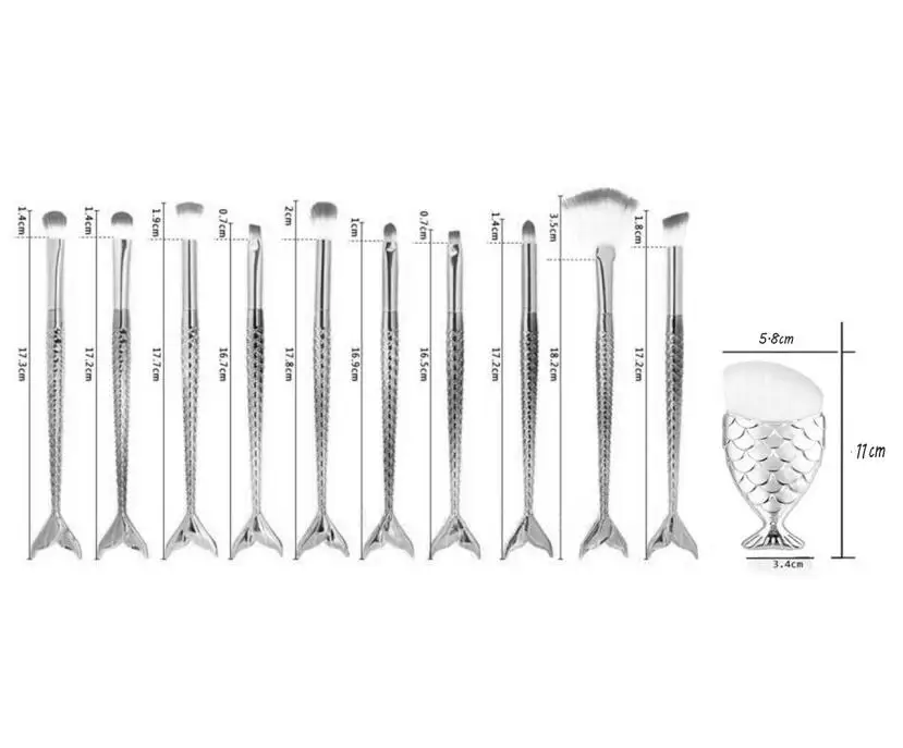 11 шт макияж основа для бровей подводка для глаз Румяна косметический консилер кисти для макияжа Русалка наклонная кисть в виде рыбьего хвоста Прямая поставка