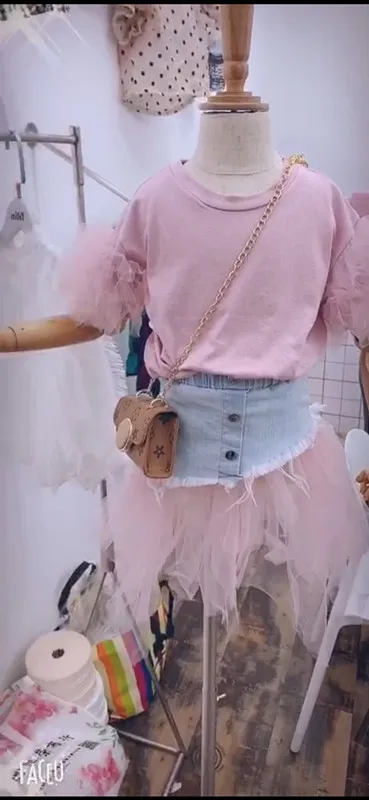 

2019 Korean style girls short sleeve t-shirt cotton voile fashion summer girls top 3-8t B545