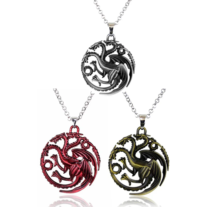 

2019 Game of Thrones Dragon King Necklace Song Of Ice And Fire Daenerys Targaryen Blood And Fire Round Dragon Lannister Necklace