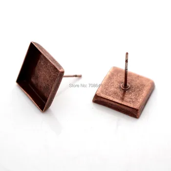 

Blank Earrings Bases Square Deep wall cups Bezel Cabochon Stud pin Earrings post Settings DIY Findings Antique Copper Plated