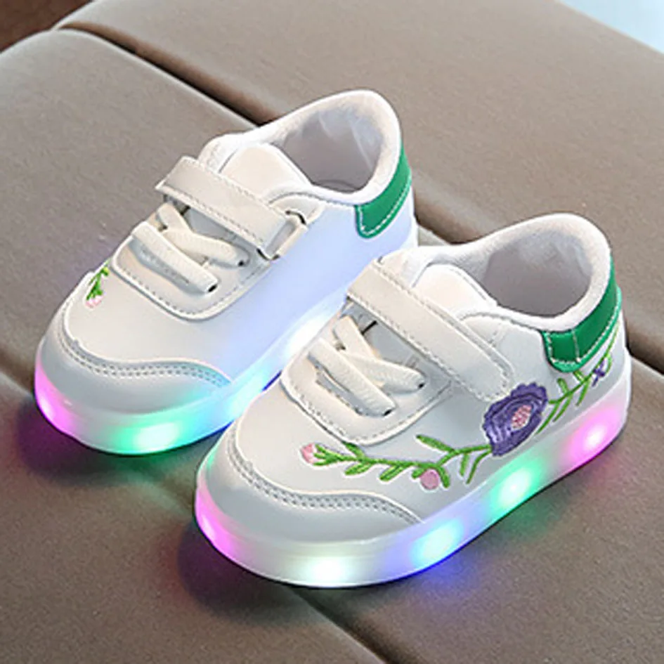 Kittin Toddle Girls Luminous Shoes Light up Infant White Sneakers