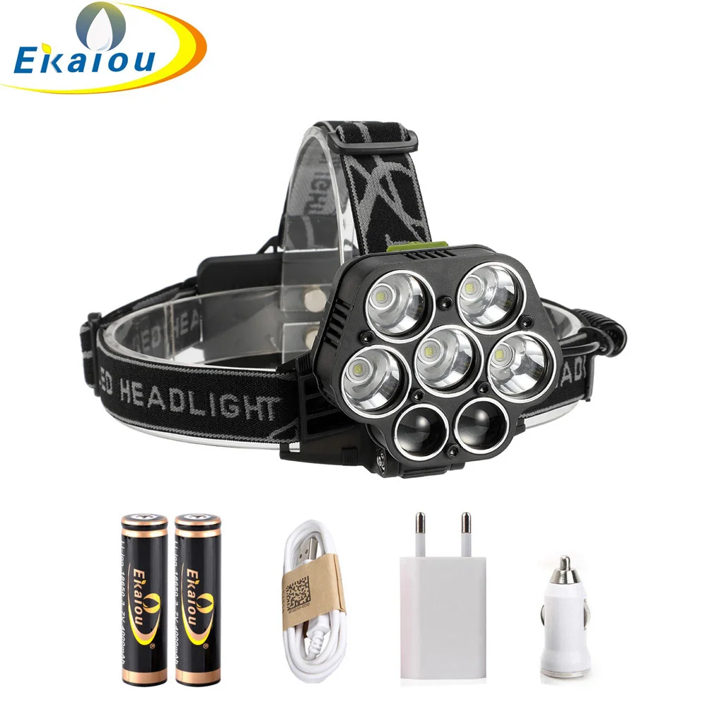 

new LED Headlamp Super Bright Head Light 20000 LM 7x LED T6 Q5 Headlight USB Rechargeable Batteries and Waterproof Switch Light