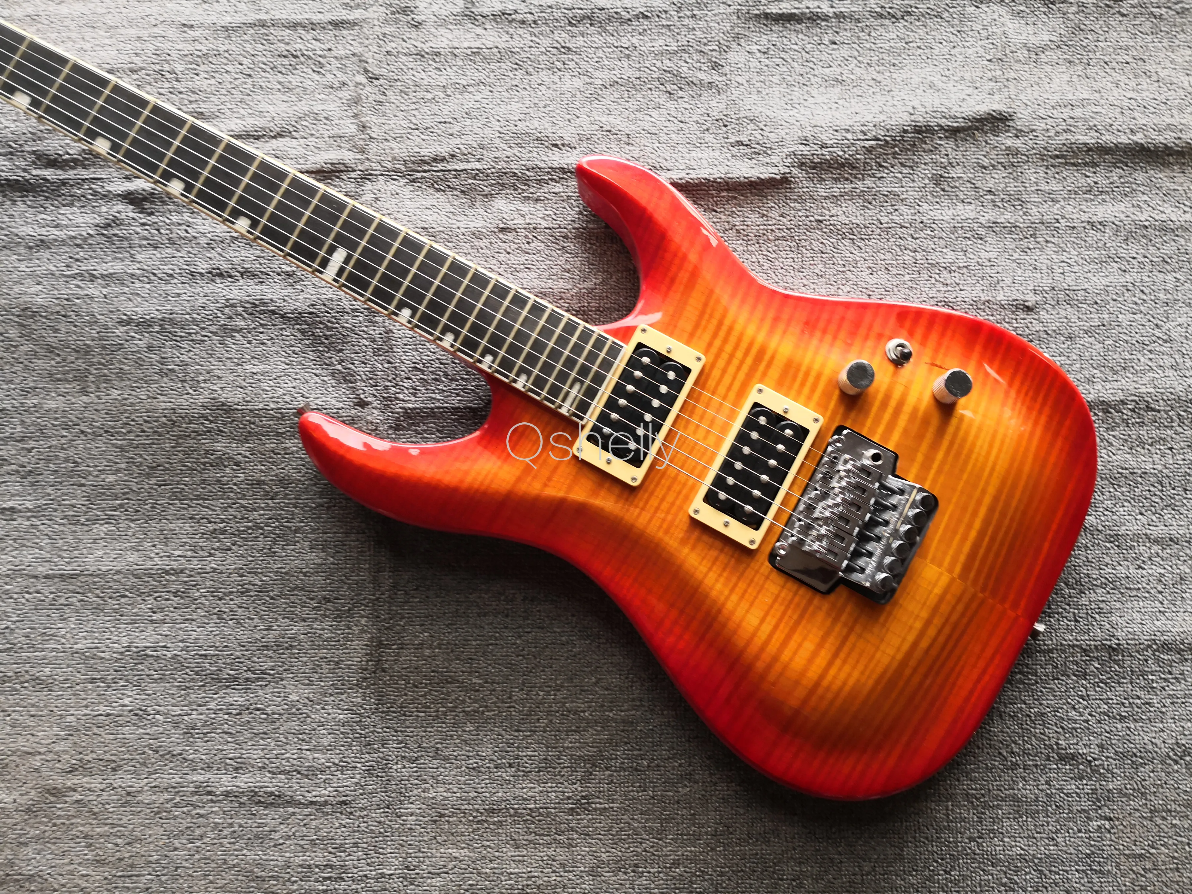 Высшее качество Qshelly пользовательский sunburst flame maple top ebong фингерборд 24 лада