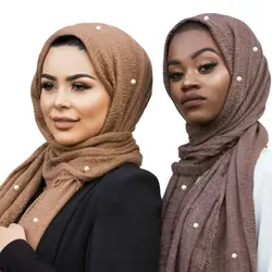 Новый Crinkle облако Хиджаб Шарф С шаль с жемчугом мягкие исламский, мусульманский оптом и в розницу шарфы VKHJ1003
