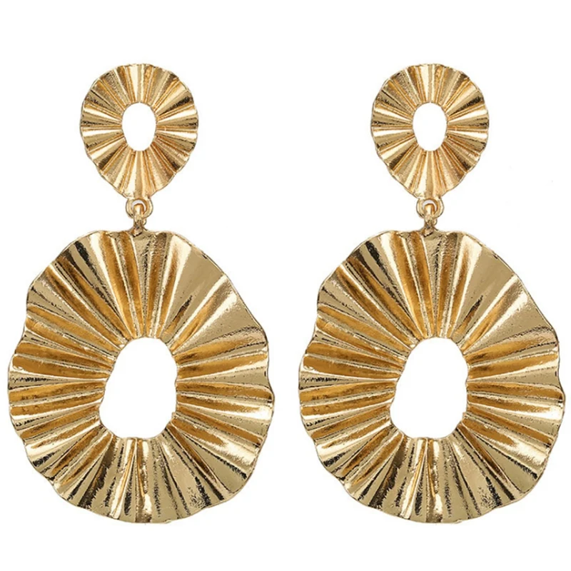

European And American Creative Models Exaggerated Irregular Round Hollow Earrings Long Alloy Gold Earrings