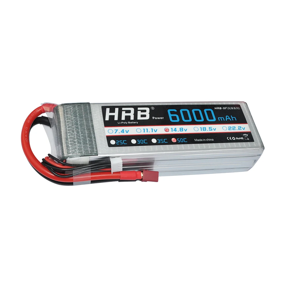 Аккумулятор hrb lipo 4S 14,8 V 6000 мА/ч, 50C Max 100C для дрона с дистанционным управлением с видом от первого лица вертолет uav Квадрокоптер li-ion батарея akku