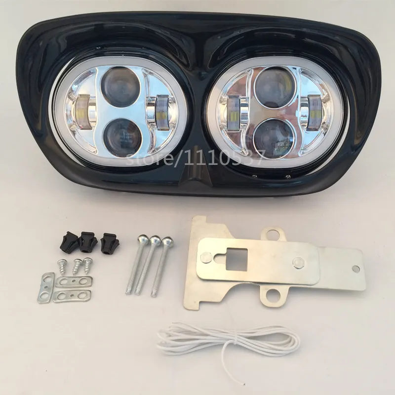 

1 set 5.75*2pcs Dual LED Headlight For Harley Goad Glide Road Glide Headlight 45w Hi/low beam headlamp with white halo