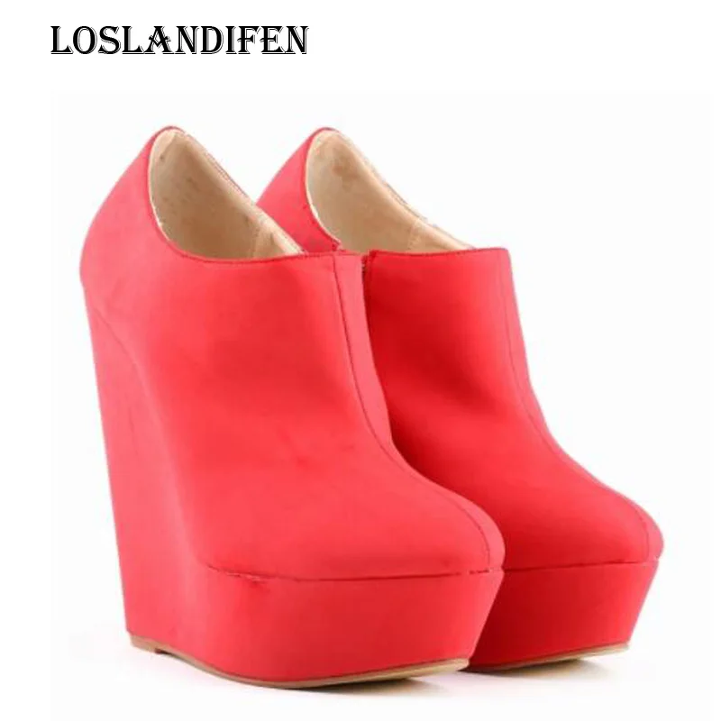 

Loslandifen Plus Size 35-42 Ladies Round Toe Suede Platform Wedge Spring Ankle Boots Women Fashion Solid Color Boots