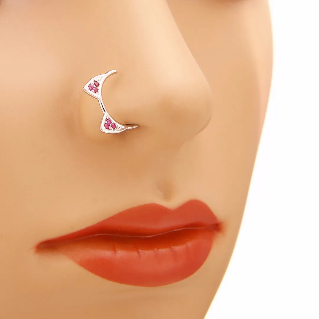 

2pcs/set Crystal Cat Head Nose Hoop Ring Shellhard Rhinestone Stainless Steel Body Piercing Jewelry Charming Nose Rings