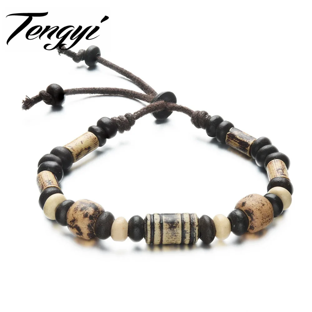 Men Rope Bracelet Adjustable Clay Beads Bracelets For Men Handmade Classic Bracelets Strand