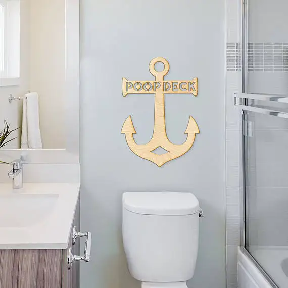 Poop Deck Anchor Wood Sign Bathroom Decor Bathroom Sign Nautical
