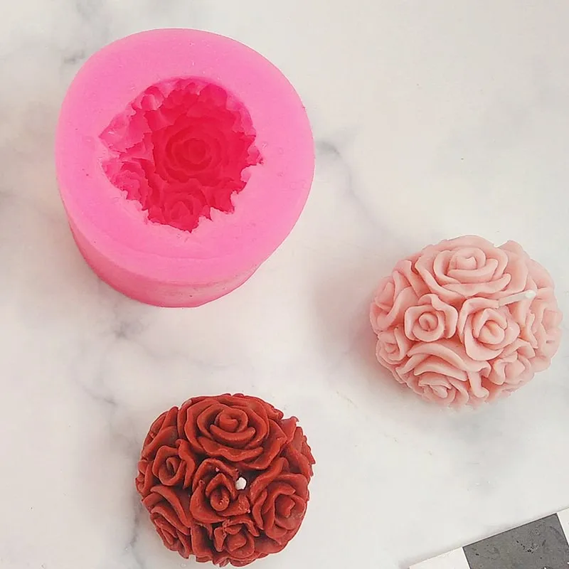 DIY 3D Rose Flowers Ball Silicone Soap Mold Candle Molds Mould For