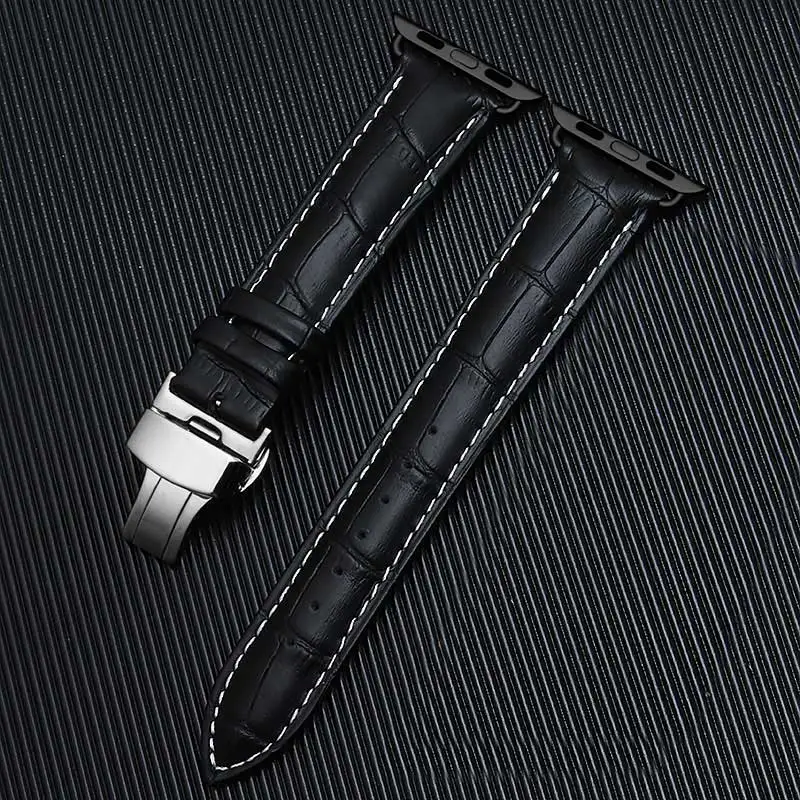 Ремешок из натуральной кожи для Apple Watch iWatch Series 1 2 3 браслет наручных часов черный и