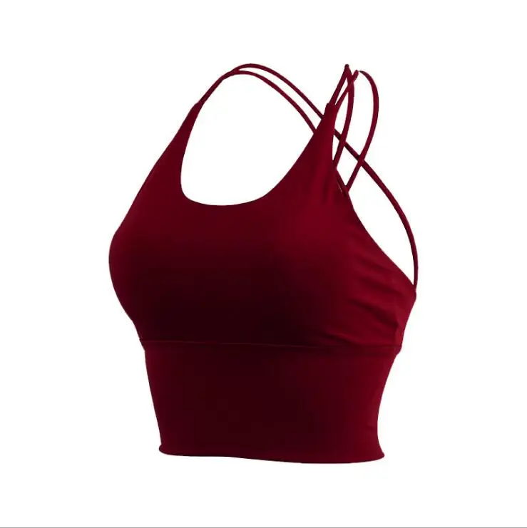 Женский сексуальный спортивный бюстгальтер с открытой спиной, эластичный укороченный топ для йоги, спортивная одежда для женщин, ударопрочный спортивный бюстгальтер для бега, пуш-ап - Цвет: Красный