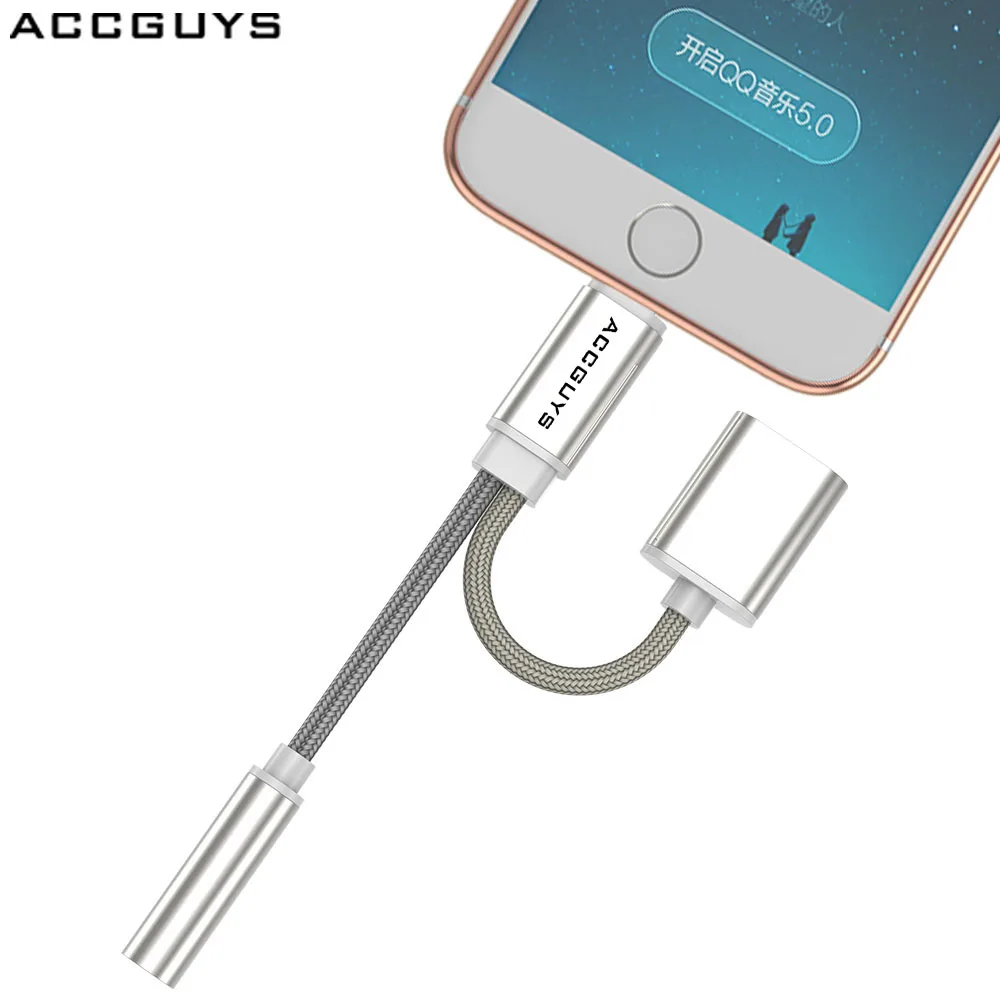 

ACCGUYS For iPhone XR/XS Max/X/8/7/6 Plus IOS 11 Audio Charger Adapter 3.5mm Headphone Jack Music Converter AUX Cable Splitter