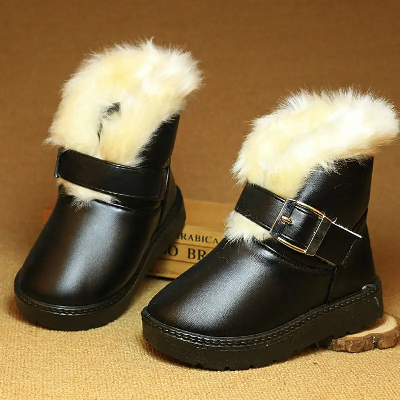 

Winter children Plush Snow boots Kids black warm cotton rubber boots waterproof shallow baby shoes for girls and boys