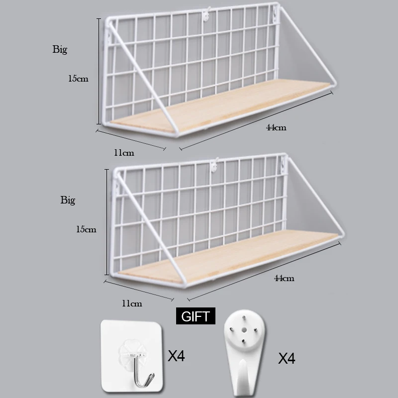 Деревянная железная настенная полка, настенный стеллаж для хранения, органайзер для спальни, кухни, домашний декор, детская комната, сделай сам, Настенный декор, держатель - Цвет: White L 2pcs