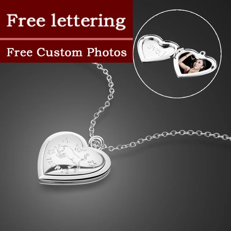 

Twelve constellation DIY Photo can be placed photo box pendant necklace 100% 925 sterling silver jewelry custom lettering gift