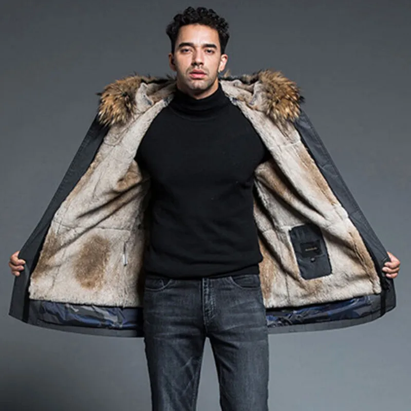 2018 New Real Fur Parka Men Winter Jacket Real Fox Fur Collar Hooded Coats Mens Natural Raccoon