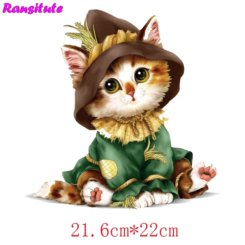 Ransitute R446 Милая Одежда для кошек печать термопереводная футболка джинсовая одежда наклейка нашивка на рюкзак моющаяся теплопередача