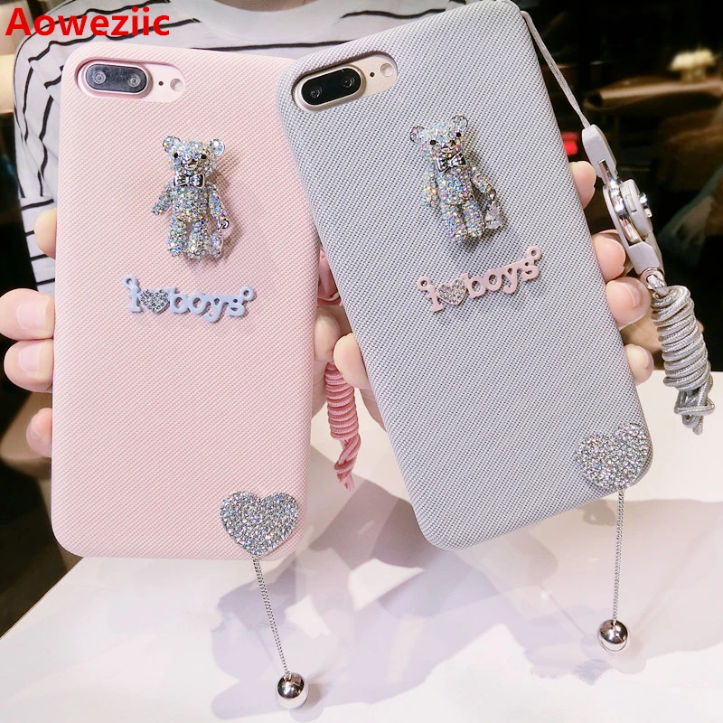 

Korean cartoon creativity rhinestones for the iphone6 7plus mobile phone shell shell soft tide female lanyard