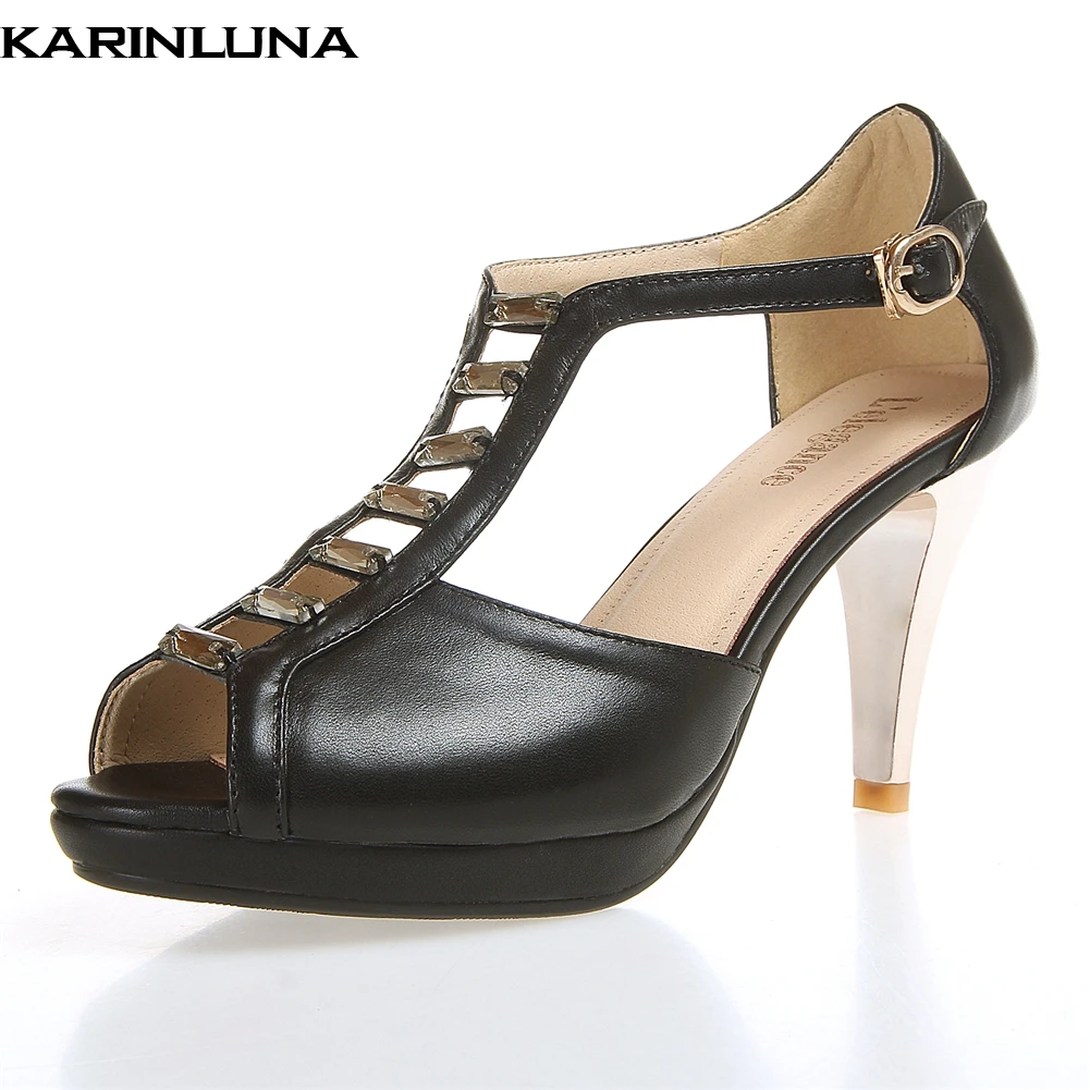 

KarinLuna 2019 Large Size 30-43 Elegant Genuine Leather Sandals Women Shoes Woman Lady Summer High Heels Party Footwear