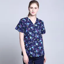 Хирургическое платье для женщин с коротким рукавом Летний Скраб Топы Печать медицинская