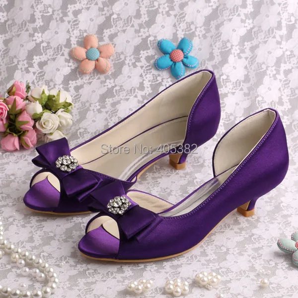 (20 Colors)Women Shoes Purple Low Heel Pumps Bride Party Open Toe