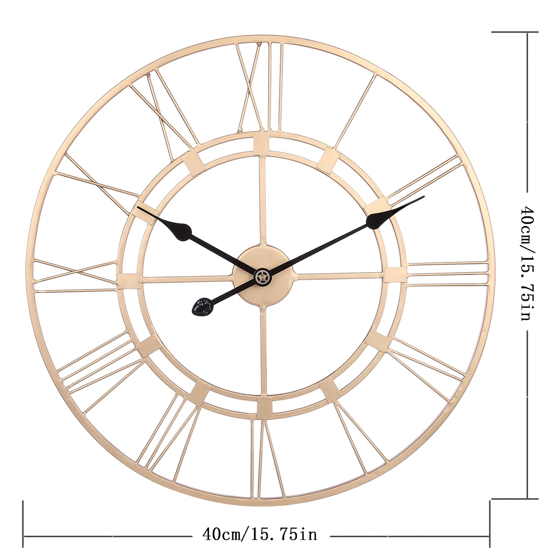 40 см 3D Ретро Железный арт немой римские цифры Подвесные часы бесшумные настенные часы для домашнего офиса Декор-черный/золотой