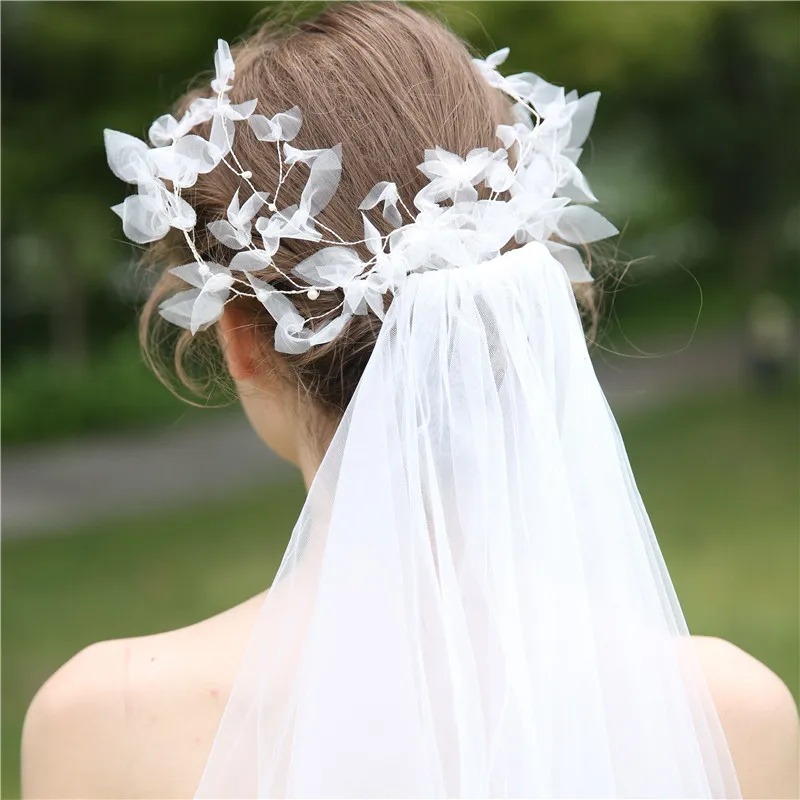 

Fashion Simulate Pearl Tiara Hair Combs With Cloth Flower Bridal Hair Accessories Wedding Women Headpiece