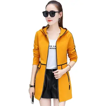 

Fashion Women Autumn Trench Coat Fashion Slim Cotton M-3XL Midi Windbreaker Patchwork OL Hooded Tops Black Yellow Red Outwear