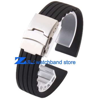 

The silicone watchband rubber strap comfortable waterproof Double insurance clasp width 20mm 22mm black Watch accessories