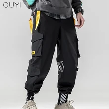 GUYI Black Pocket Tag Cargo Pants Men Letter Purple Rib Ankle Tactical Pants Male White Boy Fashion Casual Safari Off Style Pant GUYI Black Pocket Tag Cargo Pants Men Letter Purple Rib Ankle Tactical Pants Male White Boy Fashion Casual Safari Off Style Pant